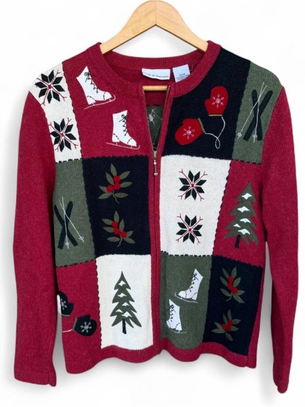 2000s Croft & Barrow Ice Skate Ski Novelty Zip Cardigan Size Small